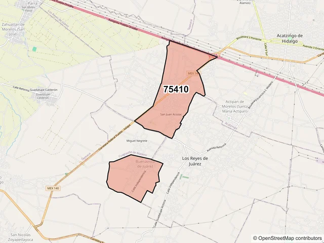 Mapa del código postal 75410, Los Reyes de Juárez, Puebla