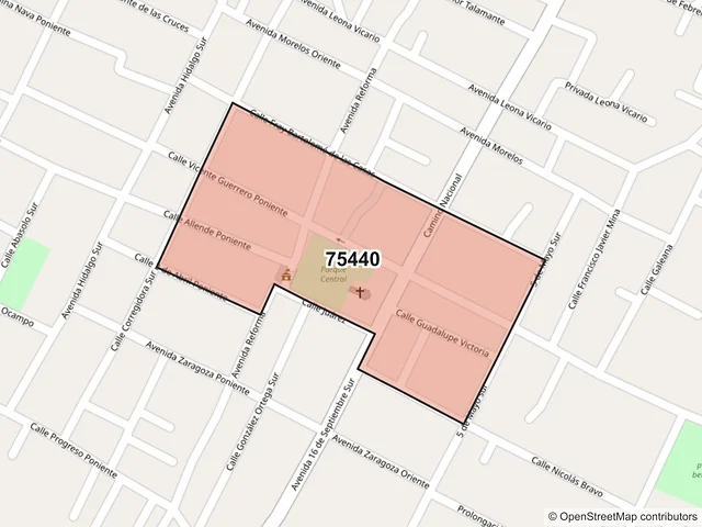 Mapa del código postal 75440, San Salvador Huixcolotla, Puebla