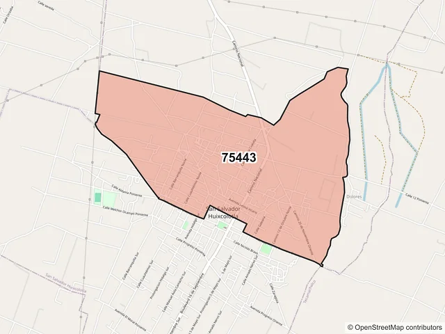 Mapa del código postal 75443, San Salvador Huixcolotla, Puebla