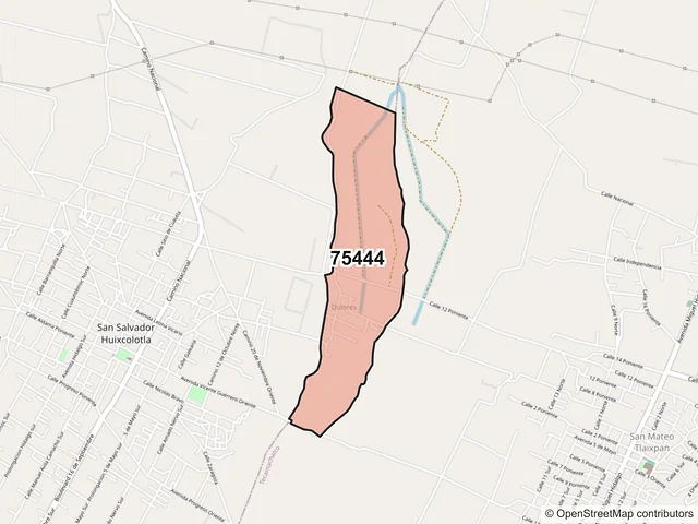 Mapa del código postal 75444, San Salvador Huixcolotla, Puebla