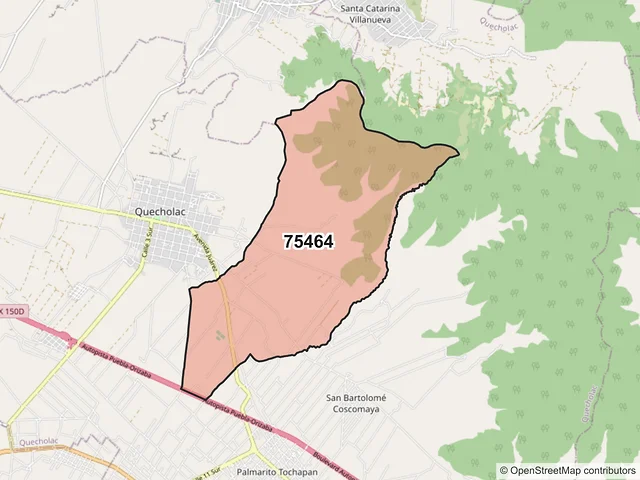 Mapa del código postal 75464, Quecholac, Puebla