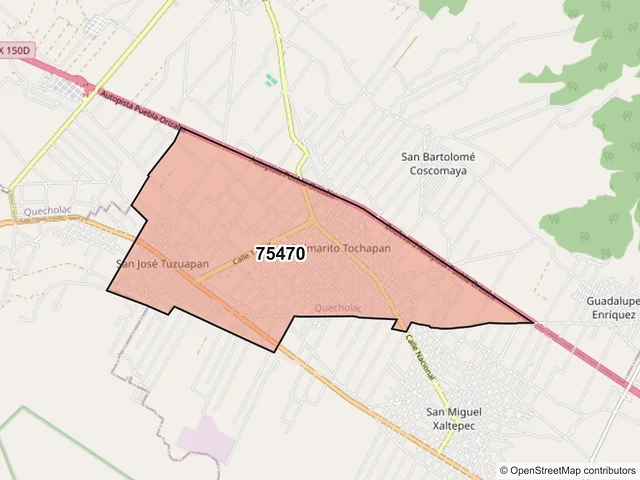 Mapa del código postal 75470, Quecholac, Puebla