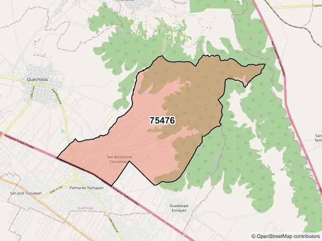Mapa del código postal 75476, Quecholac, Puebla
