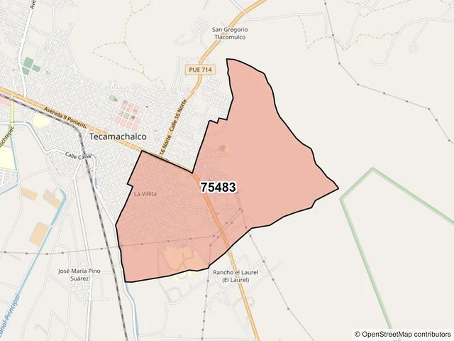 Mapa del código postal 75483, Tecamachalco, Puebla