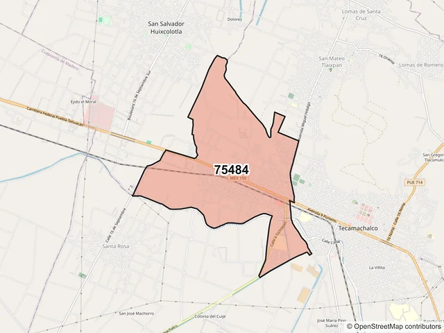 Mapa del código postal 75484, Tecamachalco, Puebla