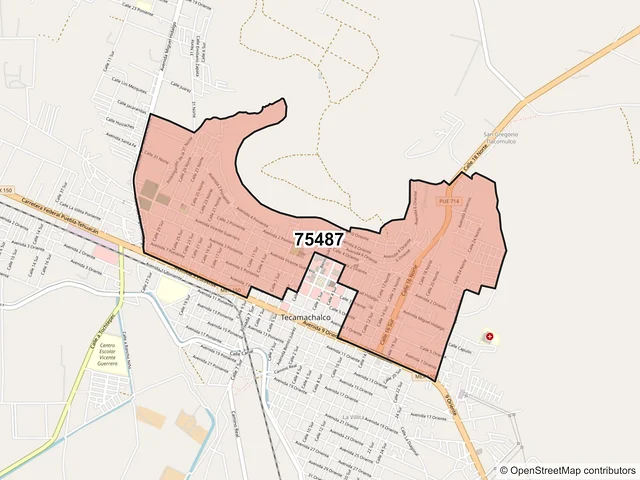 Mapa del código postal 75487, Tecamachalco, Puebla