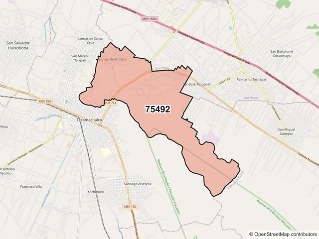 Mapa del código postal 75492, Tecamachalco, Puebla
