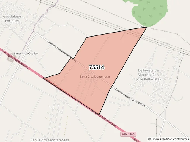 Mapa del código postal 75514, Palmar de Bravo, Puebla