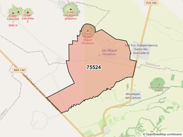 Mapa del código postal 75524, Chalchicomula de Sesma, Puebla