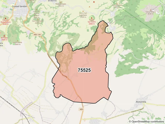 Mapa del código postal 75525, Chalchicomula de Sesma, Puebla