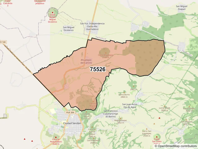 Mapa del código postal 75526, Chalchicomula de Sesma, Puebla