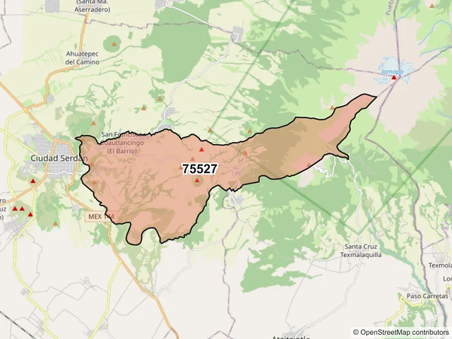Mapa del código postal 75527, Chalchicomula de Sesma, Puebla