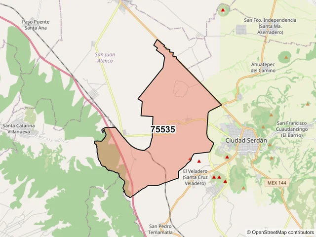 Mapa del código postal 75535, Chalchicomula de Sesma, Puebla