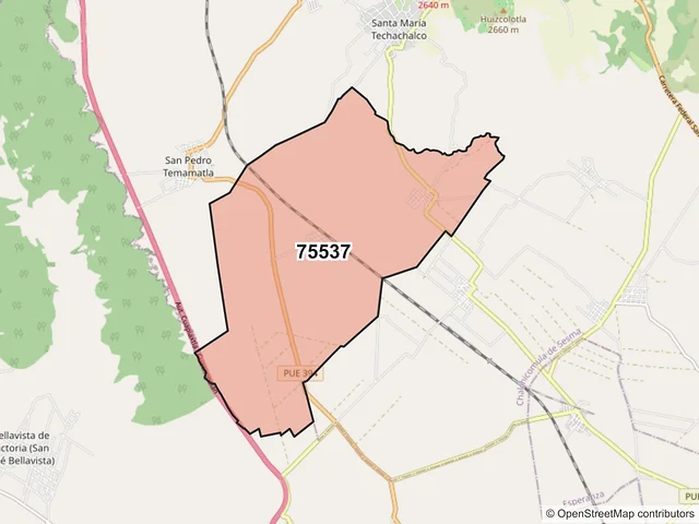Mapa del código postal 75537, Chalchicomula de Sesma, Puebla