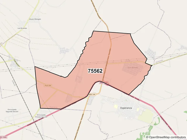 Mapa del código postal 75562, Esperanza, Puebla