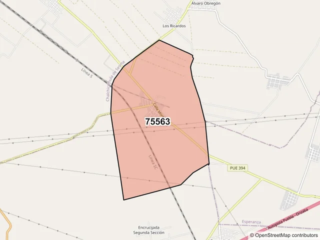 Mapa del código postal 75563, Esperanza, Puebla