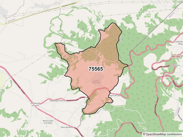 Mapa del código postal 75565, Esperanza, Puebla