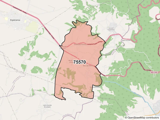 Mapa del código postal 75570, Esperanza, Puebla