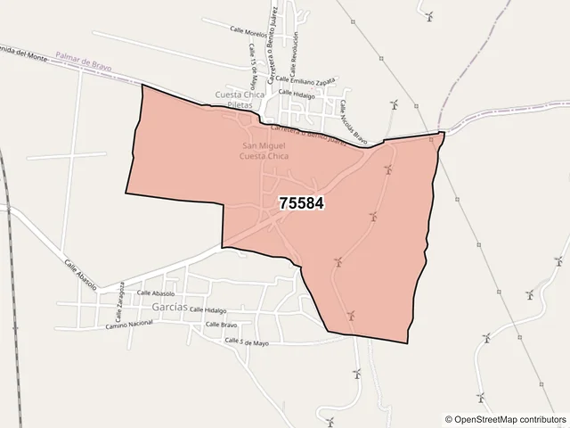 Mapa del código postal 75584, Cañada Morelos, Puebla