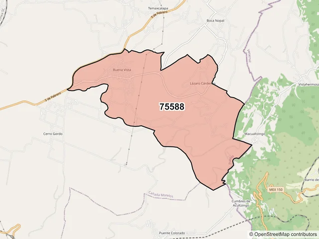 Mapa del código postal 75588, Cañada Morelos, Puebla