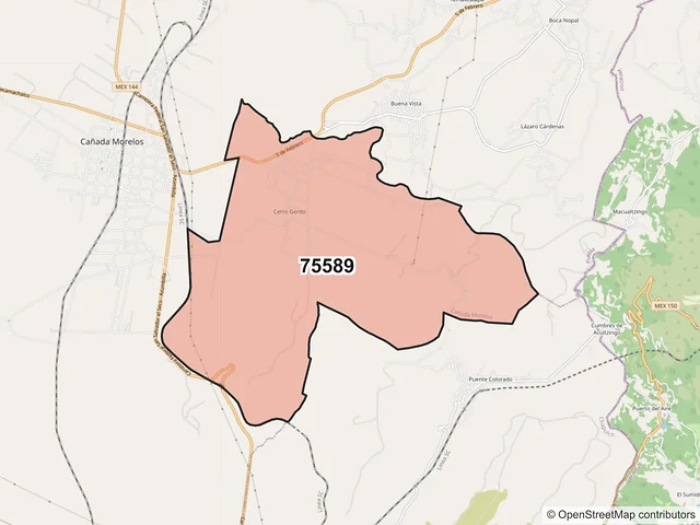 Mapa del código postal 75589, Cañada Morelos, Puebla