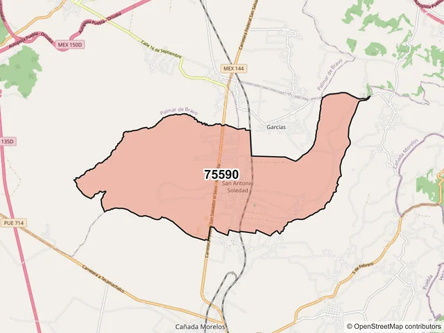 Mapa del código postal 75590, Cañada Morelos, Puebla