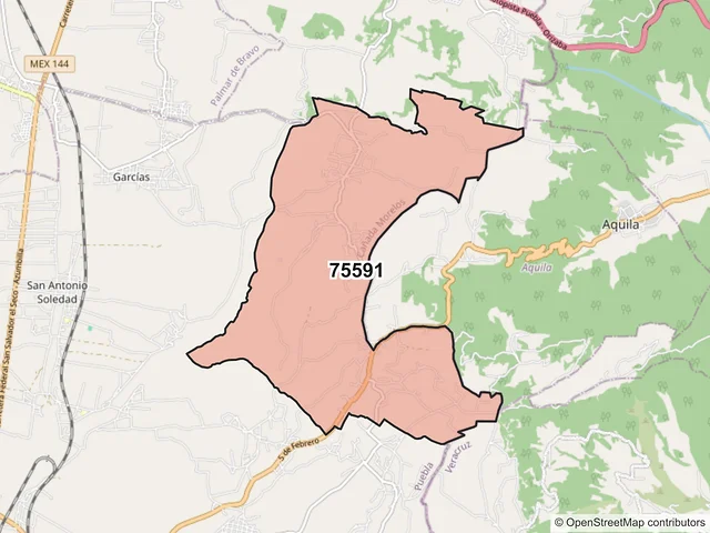 Mapa del código postal 75591, Cañada Morelos, Puebla