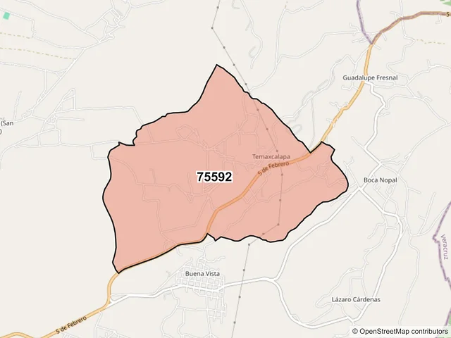 Mapa del código postal 75592, Cañada Morelos, Puebla