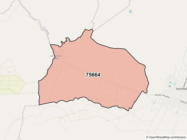 Mapa del código postal 75664, Xochitlán Todos Santos, Puebla
