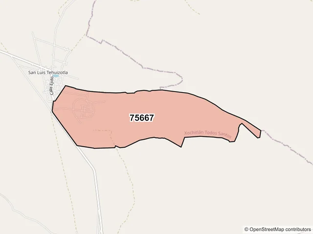 Mapa del código postal 75667, Xochitlán Todos Santos, Puebla