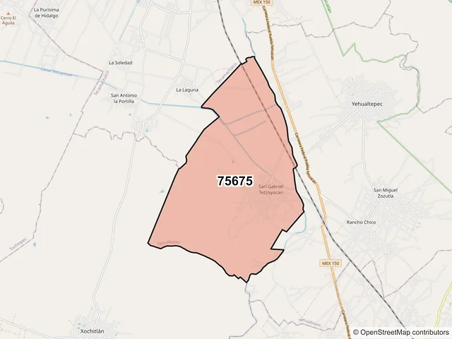Mapa del código postal 75675, Yehualtepec, Puebla