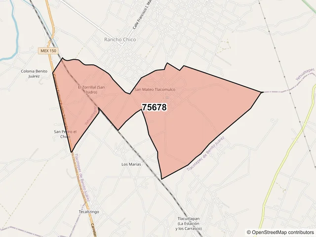 Mapa del código postal 75678, Yehualtepec, Puebla