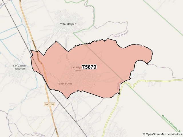 Mapa del código postal 75679, Yehualtepec, Puebla