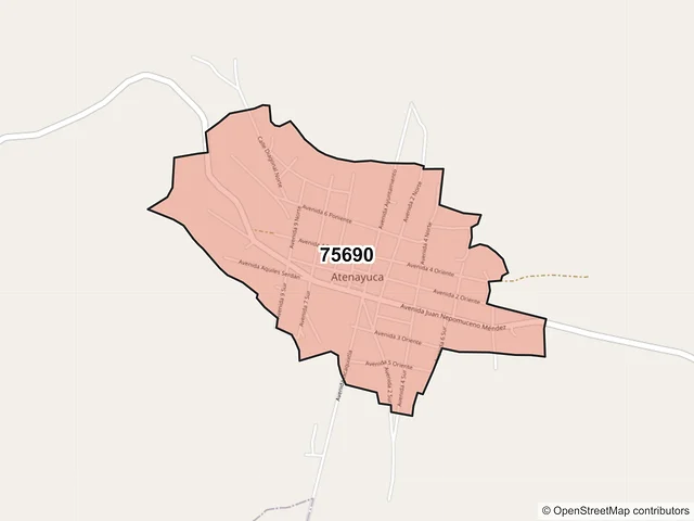 Mapa del código postal 75690, Juan N. Méndez, Puebla