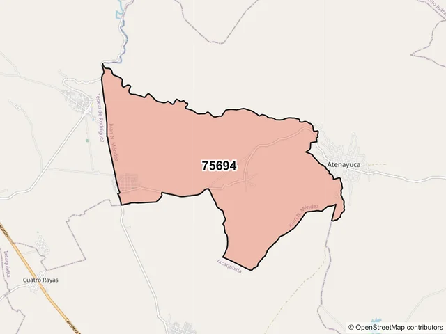 Mapa del código postal 75694, Juan N. Méndez, Puebla