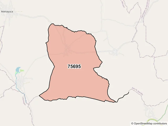 Mapa del código postal 75695, Juan N. Méndez, Puebla