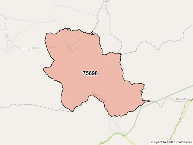 Mapa del código postal 75698, Juan N. Méndez, Puebla