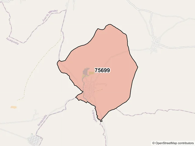 Mapa del código postal 75699, Juan N. Méndez, Puebla