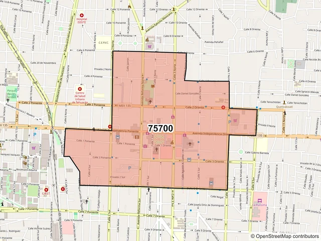 Mapa del código postal 75700, Tehuacán, Puebla