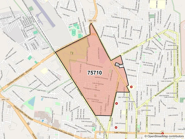 Mapa del código postal 75710, Tehuacán, Puebla