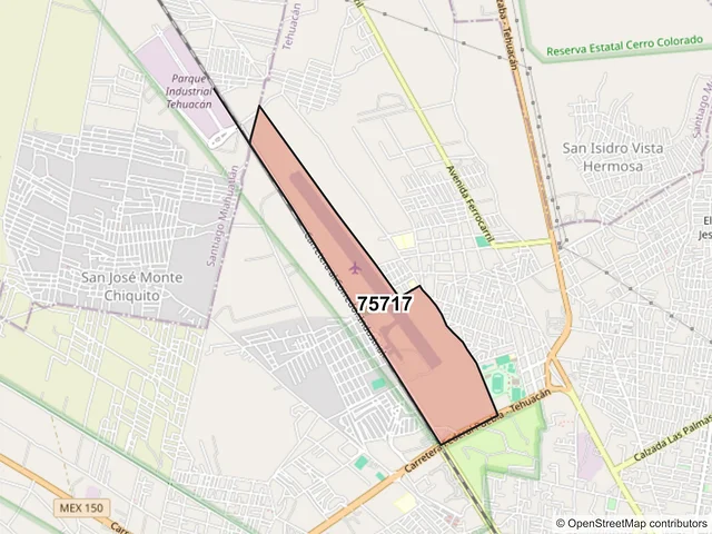 Mapa del código postal 75717, Tehuacán, Puebla