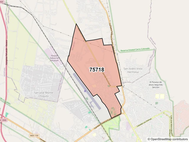 Mapa del código postal 75718, Tehuacán, Puebla