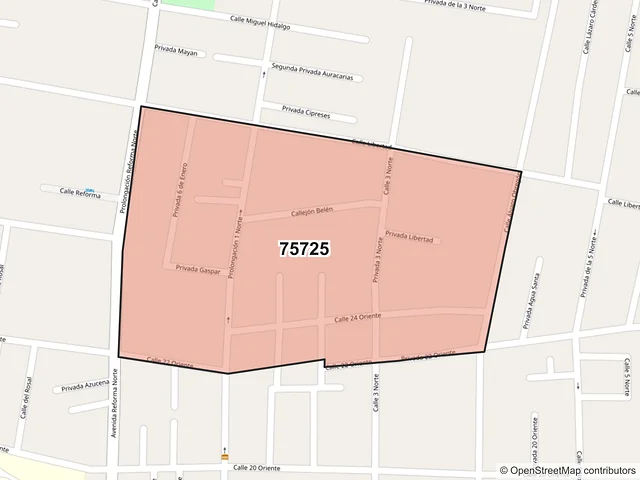 Mapa del código postal 75725, Tehuacán, Puebla
