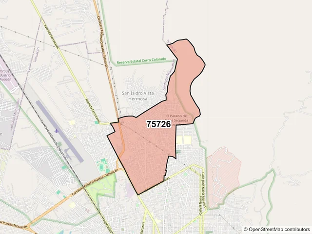 Mapa del código postal 75726, Tehuacán, Puebla