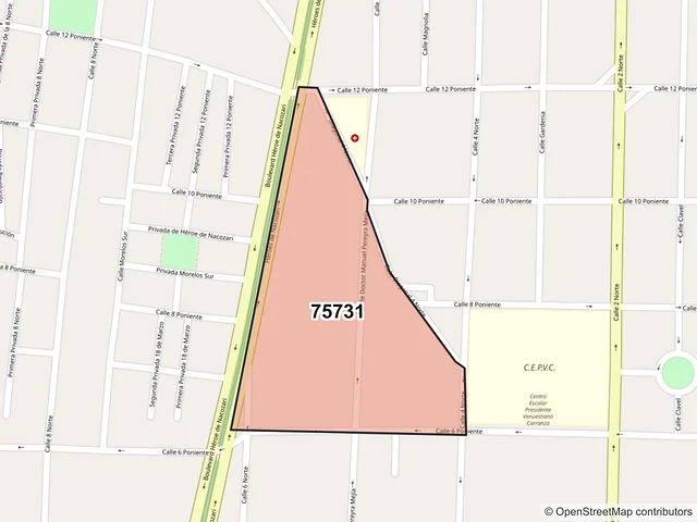 Mapa del código postal 75731, Tehuacán, Puebla