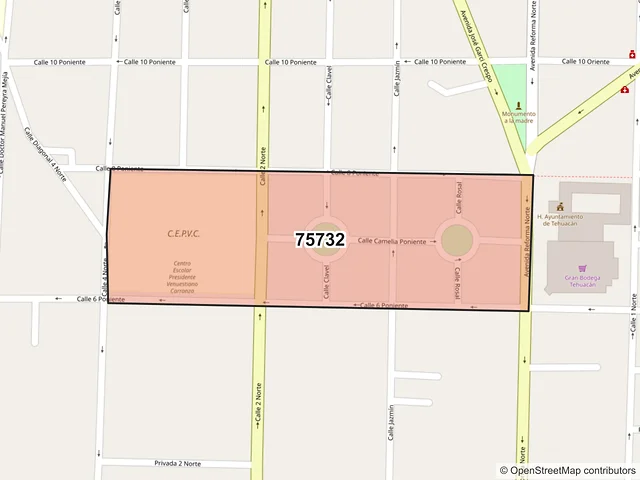 Mapa del código postal 75732, Tehuacán, Puebla