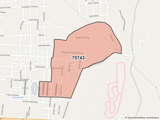 Mapa del código postal 75743, Tehuacán, Puebla