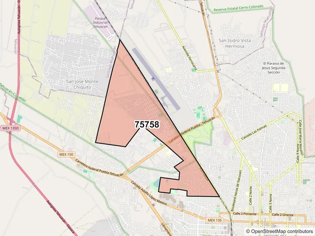 Mapa del código postal 75758, Tehuacán, Puebla