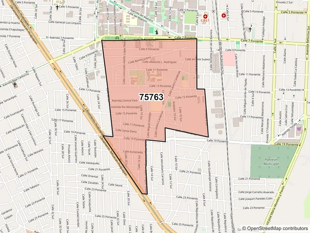 Mapa del código postal 75763, Tehuacán, Puebla