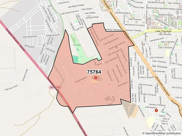 Mapa del código postal 75764, Tehuacán, Puebla
